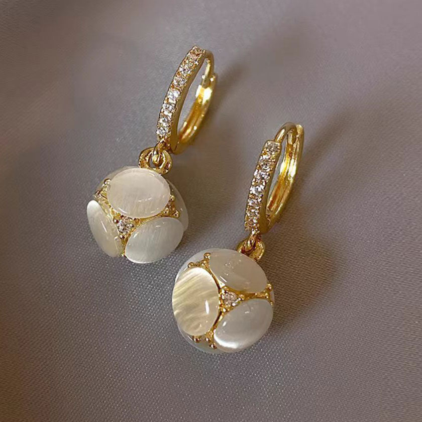 Opal Ball Rhinestone Dangle Drop Earrings for Women - Elegant Crystal Stud Earrings for Party, Wedding & Evening Wear