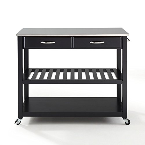 Stainless Steel Kitchen Cart with Storage & Optional Stools - Black Countertop Island for Small Spaces, Prep Station & Extra Dining Space