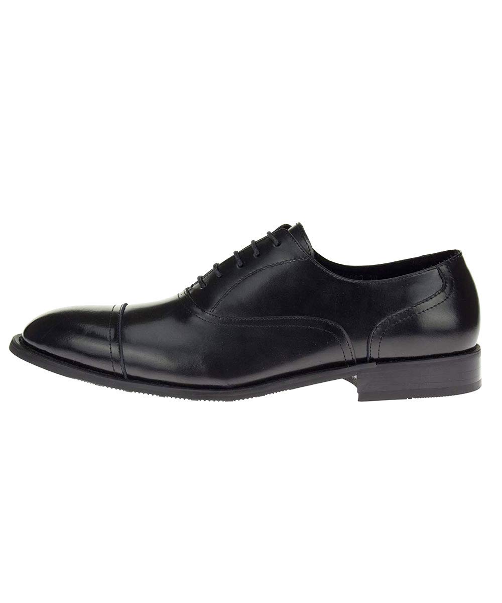 DTI Men's Genuine Leather Oxford Dress Shoes - Classic Cap-Toe Lace-Up Formal Shoes for Business & Wedding (Style Z2088, Black) | Perfect for Office, Interviews & Special Occasions