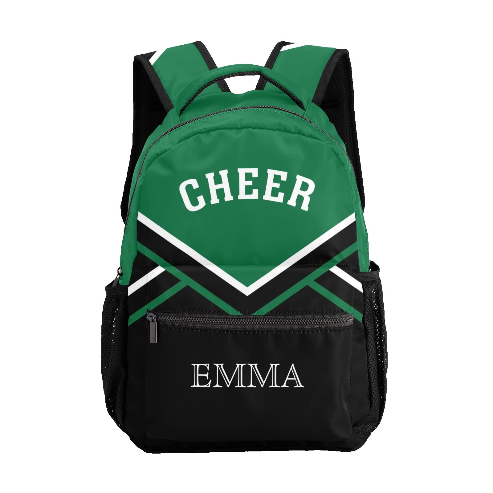 Waterproof Green Cheerleader Backpack with Custom Name Text - Unisex Sports Bag for Women & Men - Perfect for Cheerleading, School, Gym & Travel
