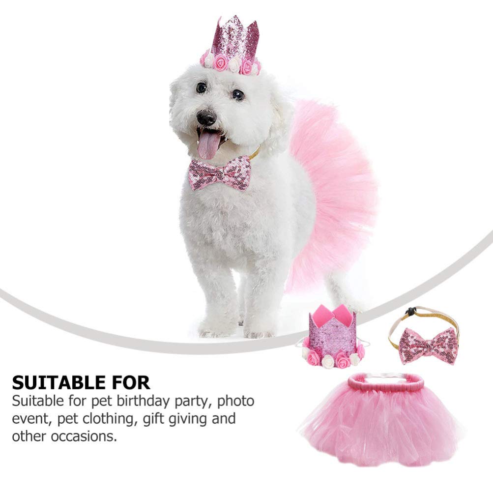 1 Set Pink Pet Mesh Tutu Dress & Hat for Medium Dogs - Birthday Party Outfit for Girl Dogs & Cats - Shimmery Skirt with Bow Tie - Perfect for Birthday Celebrations, Photo Shoots & Special Occasions