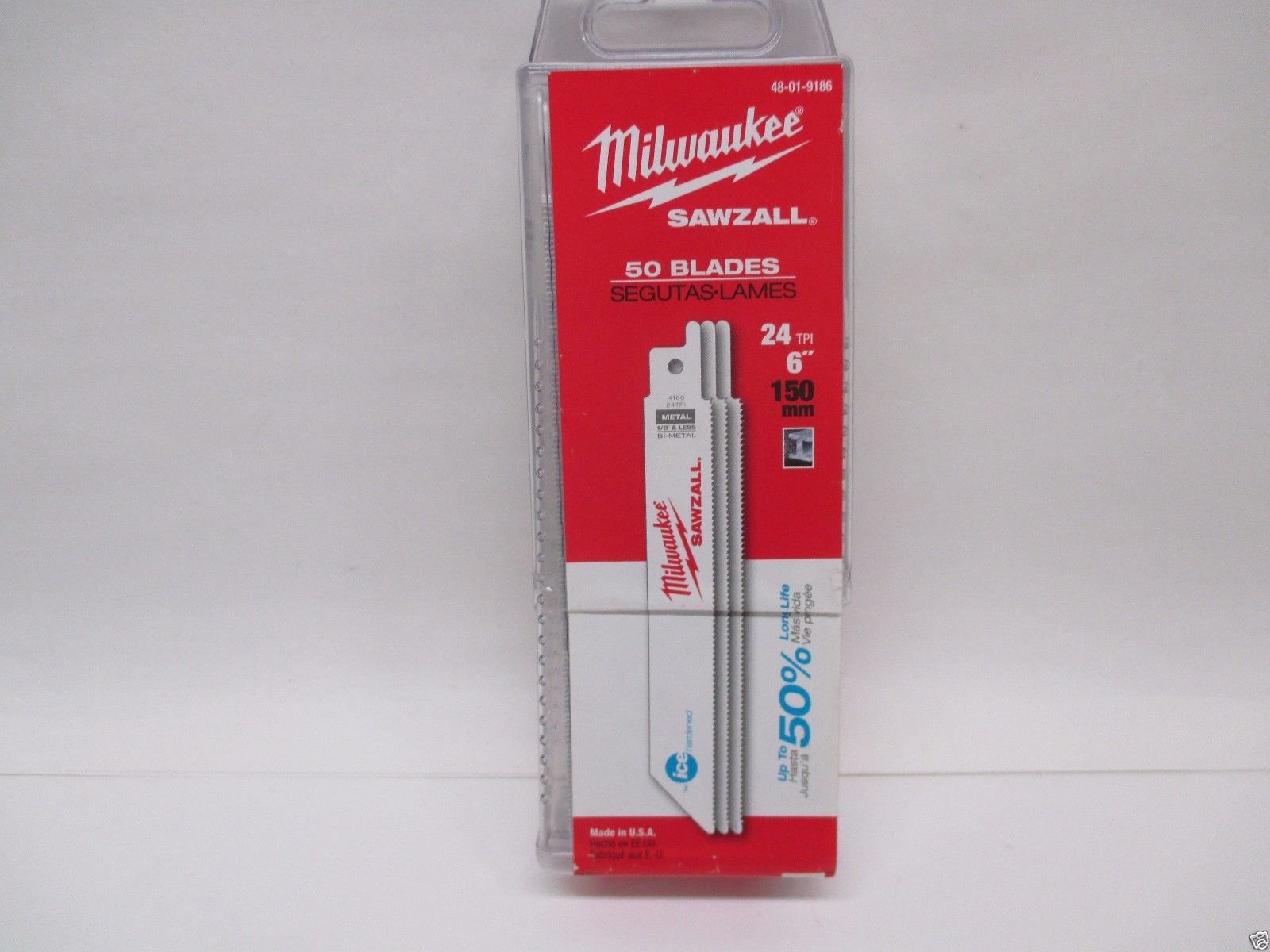 50 Pack Genuine Milwaukee 48-01-9186 6-Inch 24 TPI Ice Hardened Sawzall Blades - Perfect for Metal Cutting, Demolition & Construction Projects