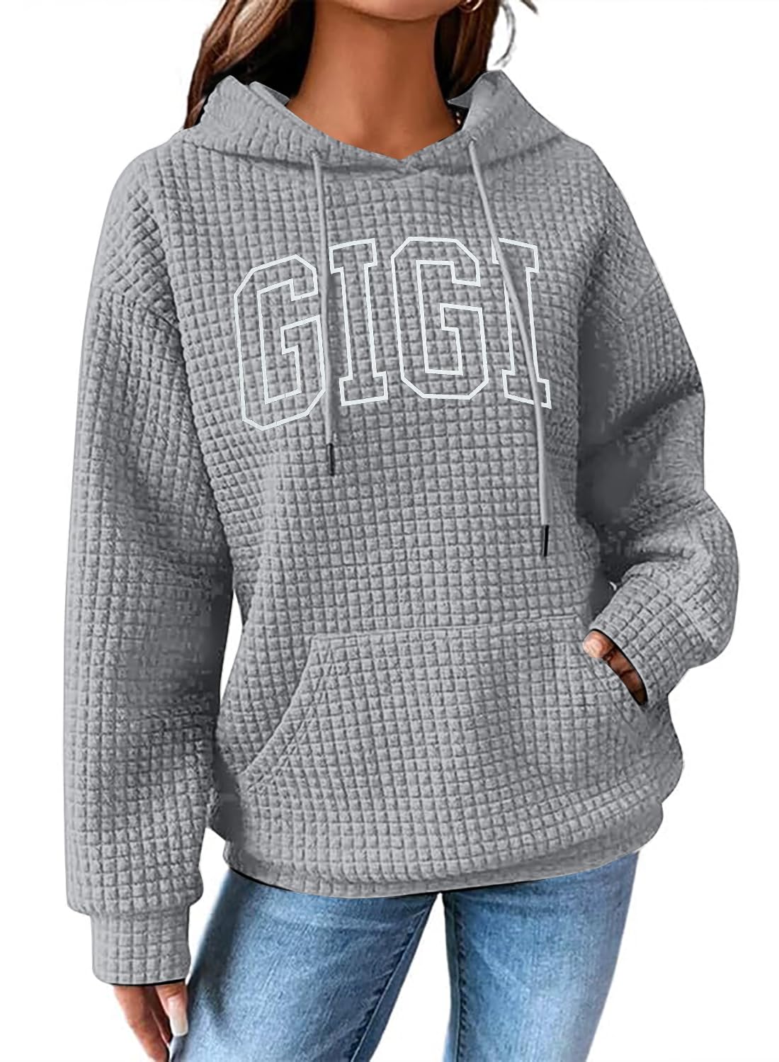 UNIQUEONE Women's Grandma Sweatshirt - Cozy Waffle Knit Hooded Pullover with Drawstring & Pocket | Perfect Gift for Nana, Gigi, Mother's Day & Family Gatherings