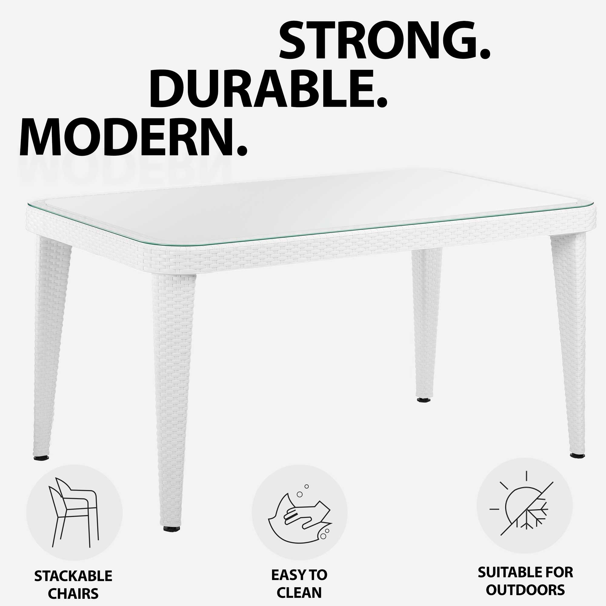 Weather-Resistant Outdoor Dining Table - 90x150cm White PP/Fiberglass Patio Furniture for Garden, Backyard & Poolside Dining - DG210