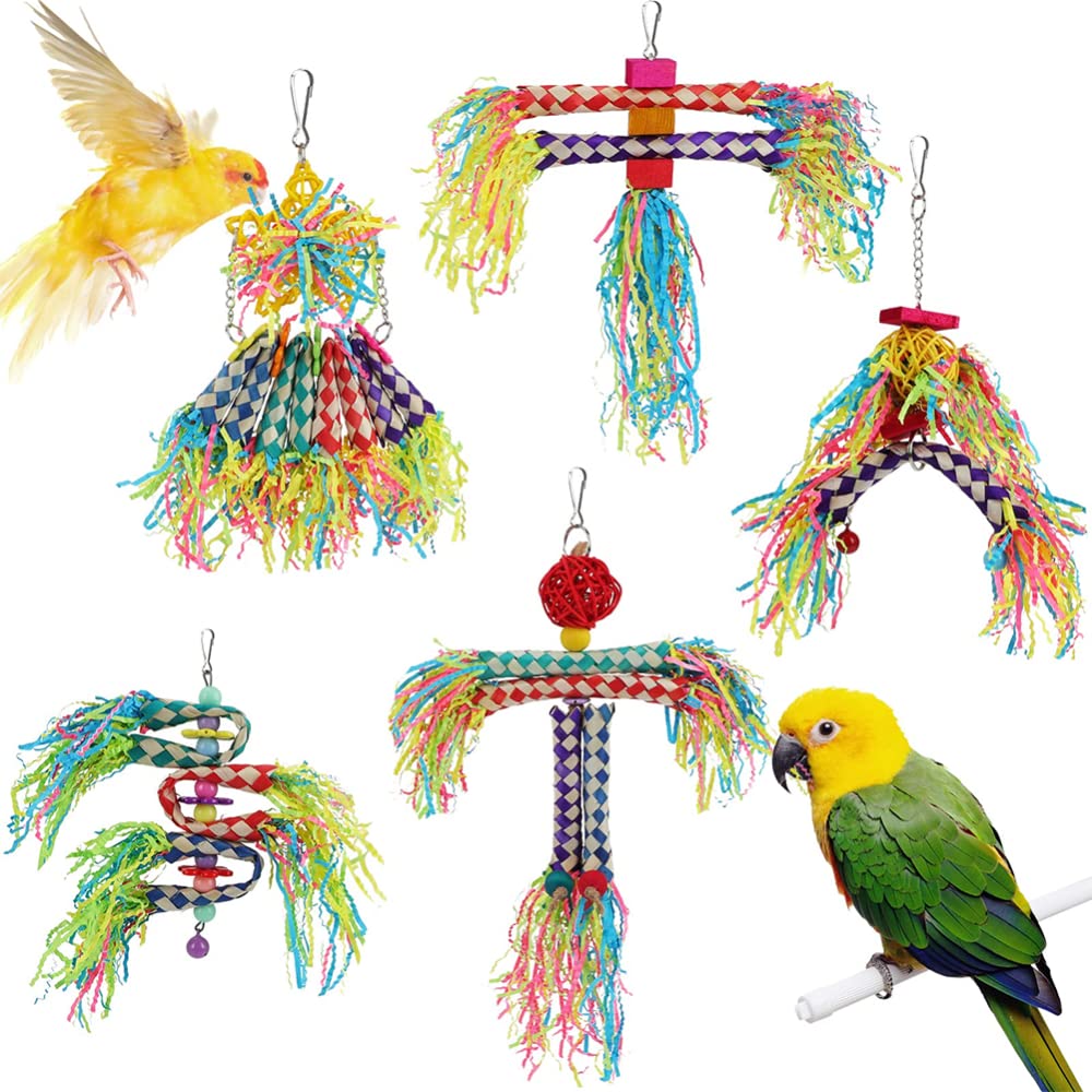 EastVita 5pcs Colorful Bird Shredding Chew Toys - Hanging Parrot Toys for Small & Medium Birds - Cage Accessories for Parakeets, Conures, Cockatiels, Lovebirds - Relieve Boredom & Stress - Perfect for Playtime, Training & Mental Stimulation