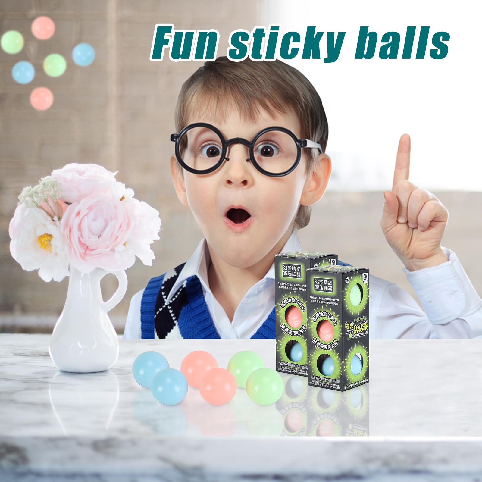 Glow in The Dark Sticky Ceiling Balls 3 Pack - Fun Stress Relief Toys for Kids & Adults - Perfect for Bedroom Decor, Party Favors and Sensory Play