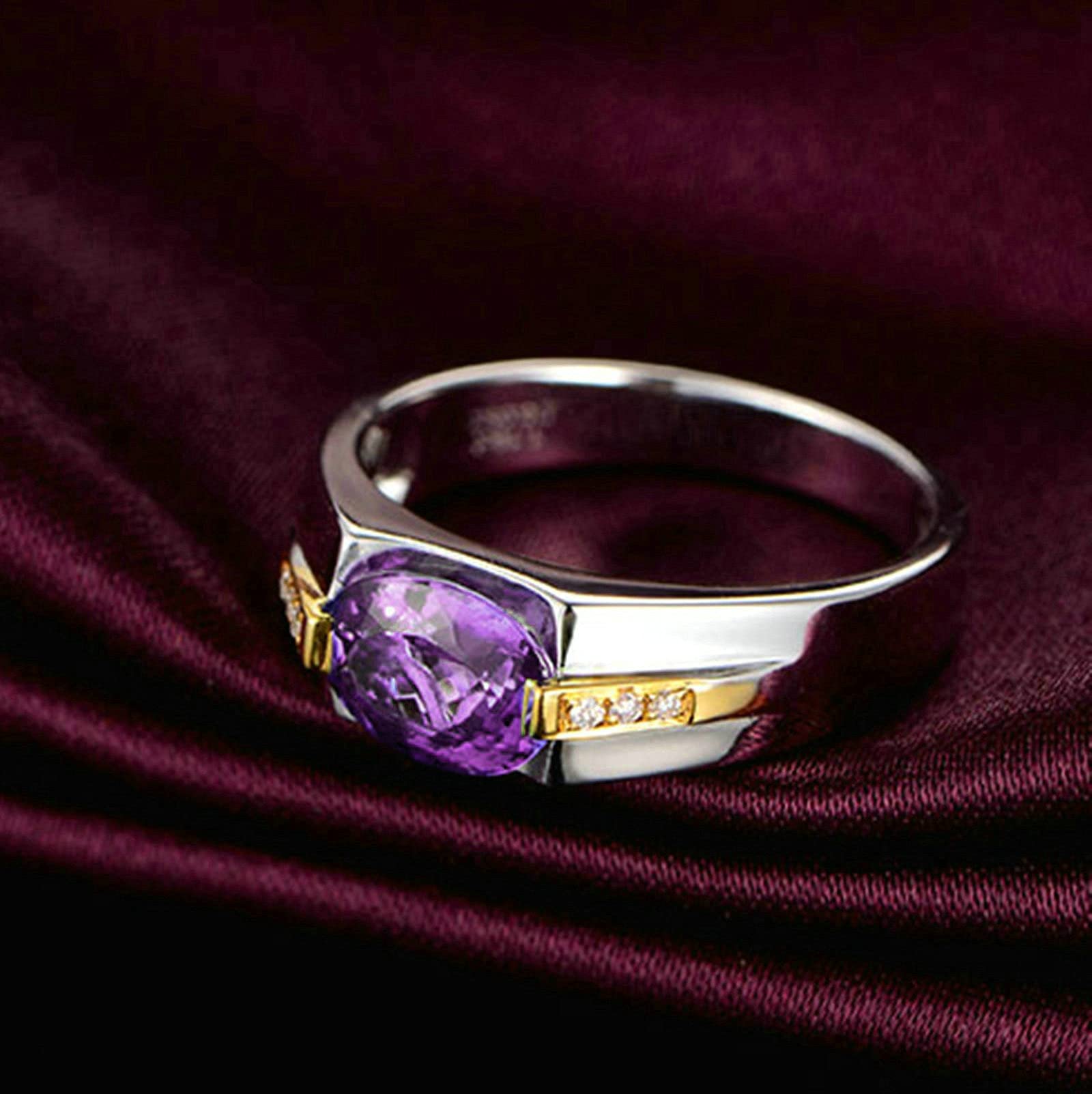 Sterling Silver Promise Rings for Women - Two-Tone Oval Purple Cubic Zirconia Engagement Ring Size 4-11 | Perfect for Anniversaries, Proposals & Special Occasions