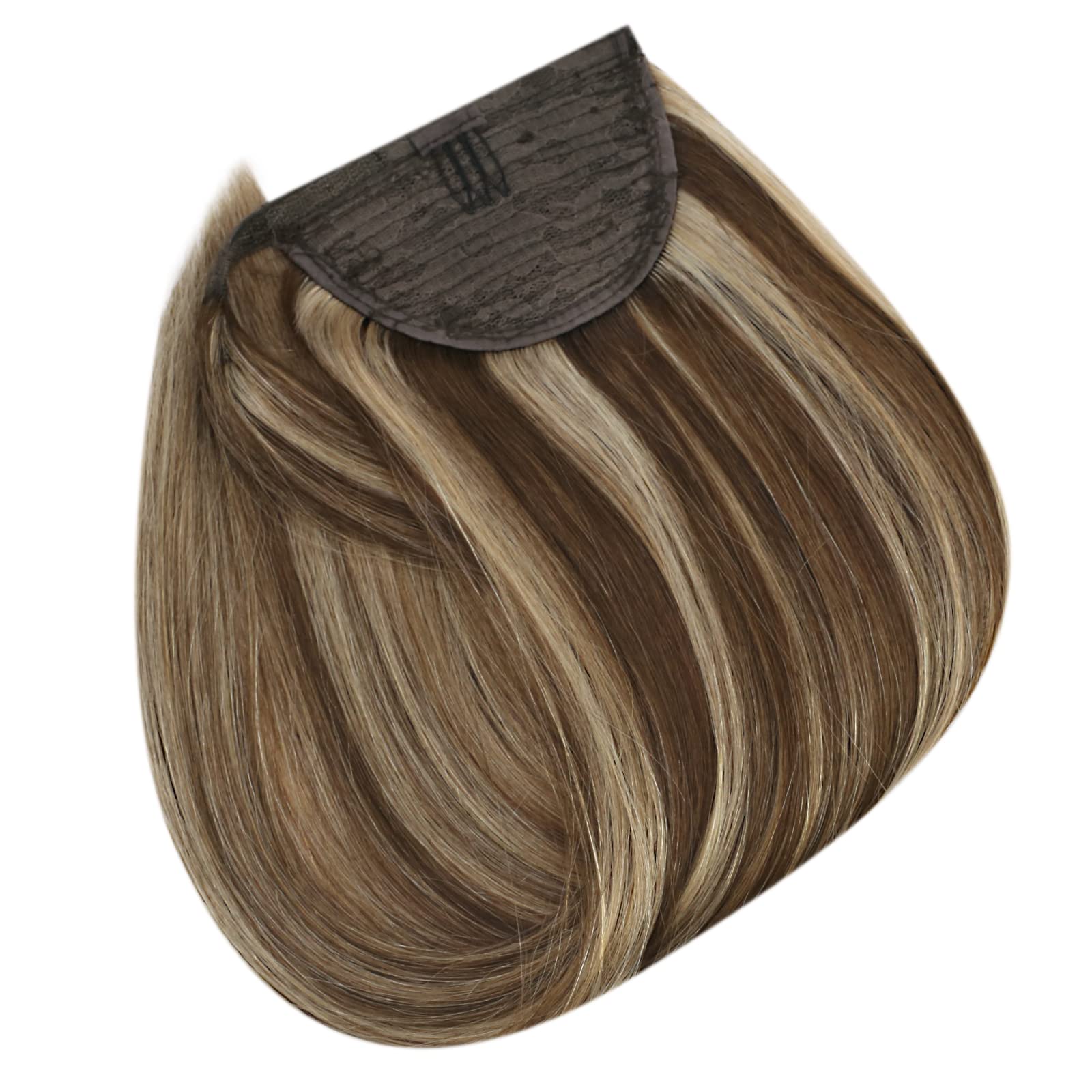 Full Shine 22 Inch Human Hair Ponytail Clip Ins - Medium Brown with Honey Blonde Highlights | 80g Real Human Hair Extensions for Women | Perfect for Parties, Weddings & Daily Styling