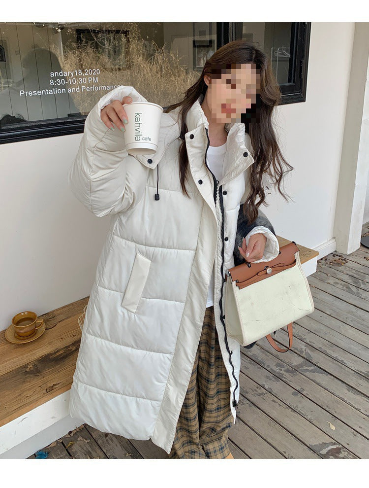 Stylish Women's Long Hooded Stand Collar Trench Coat - Winter Warm Outerwear for Casual & Office Wear