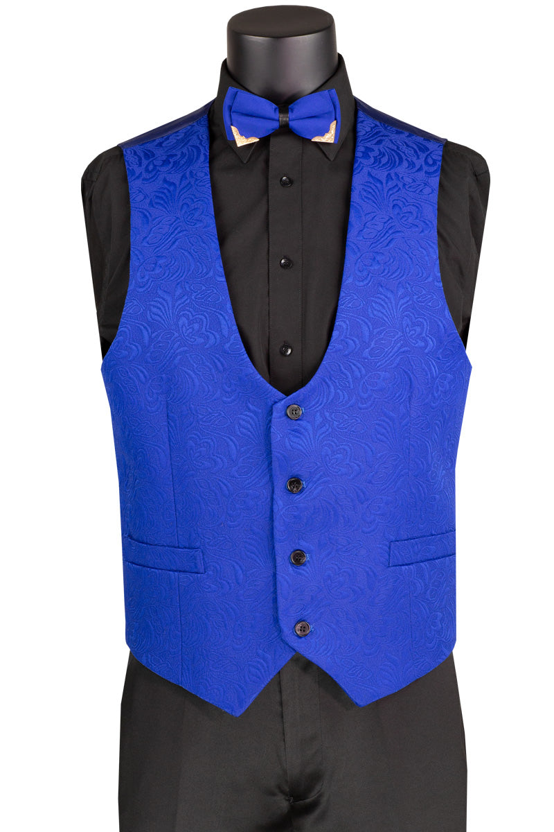 Royal Slim Fit 3-Piece Jacquard Suit Set - Single Button Vest & Tuxedo Pants in Solid Black | Perfect for Weddings, Prom & Formal Events