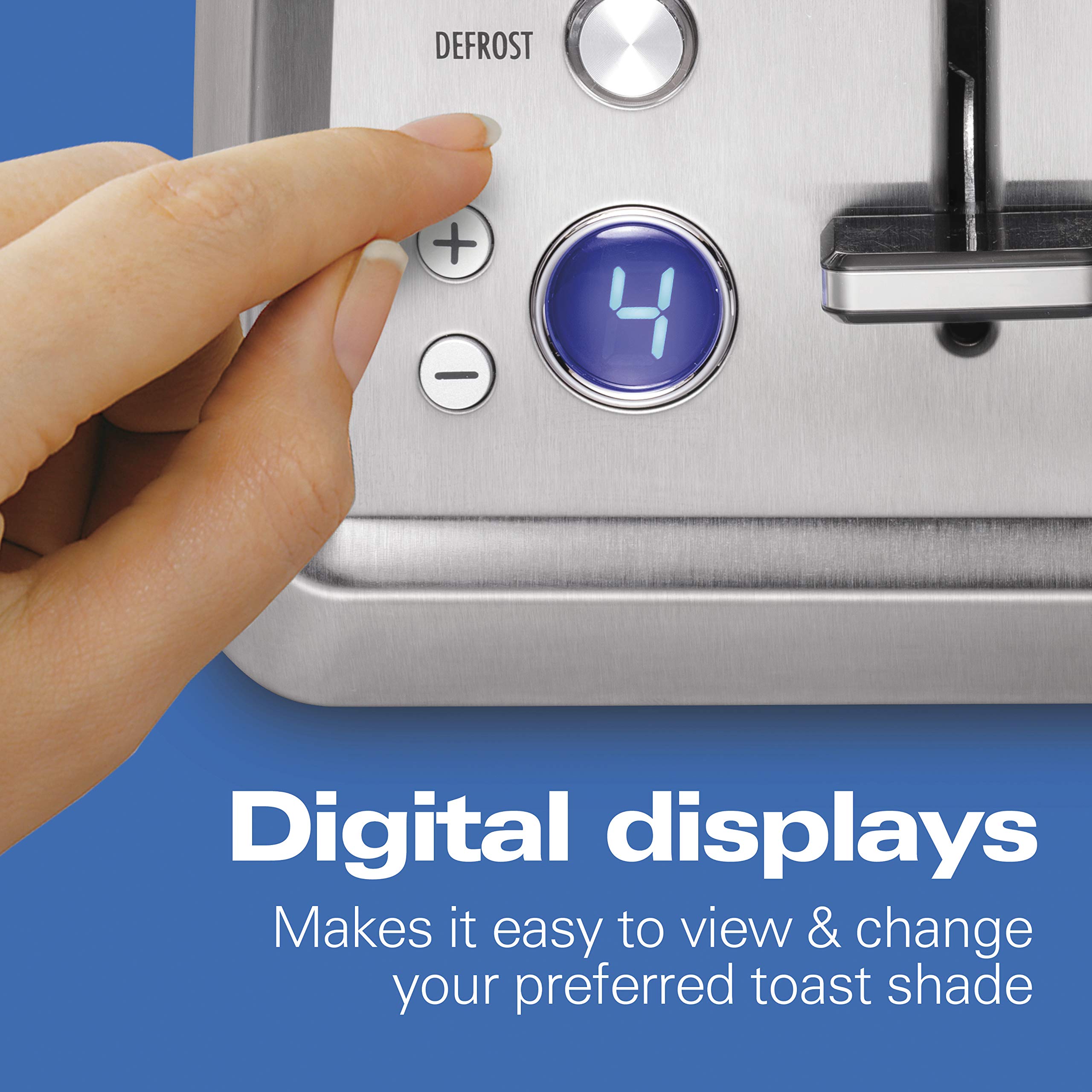 Hamilton Beach 4 Slice Toaster - Extra-Wide Slots, Bagel Setting, Defrost Function - Stainless Steel (24796) - Perfect for Breakfast, Bagels, and Quick Snacks at Home or Office