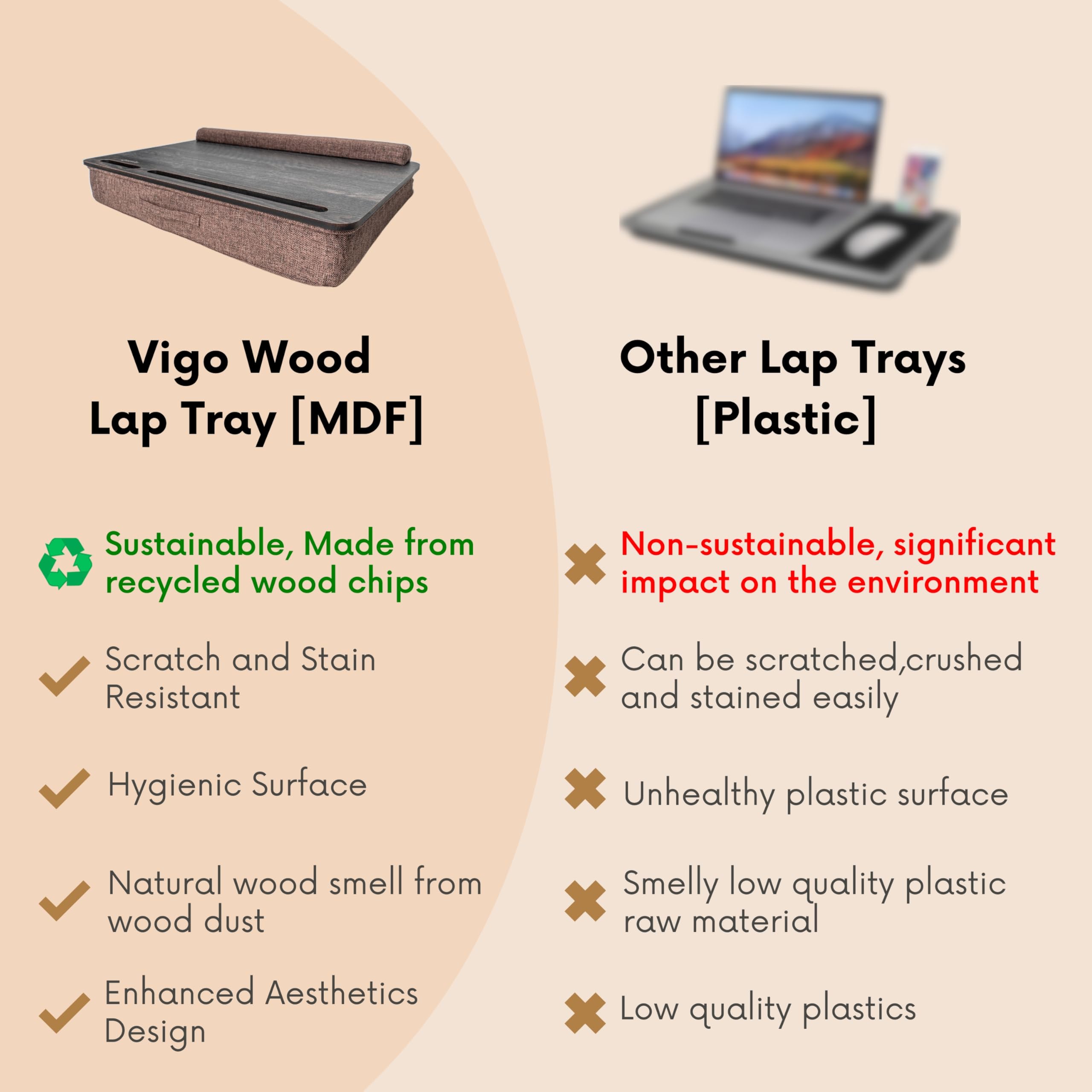 Ergonomic Adjustable Wooden Laptop Stand for Desk with Cushion - Height Adjustable Laptop Riser for 17.3
