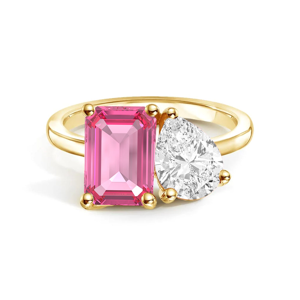 Personalized Pink Tourmaline Toi et Moi Ring - Custom Birthstone Anniversary Jewelry for Couples, Women's Romantic Gift for Valentine's Day, Engagement or Special Occasions