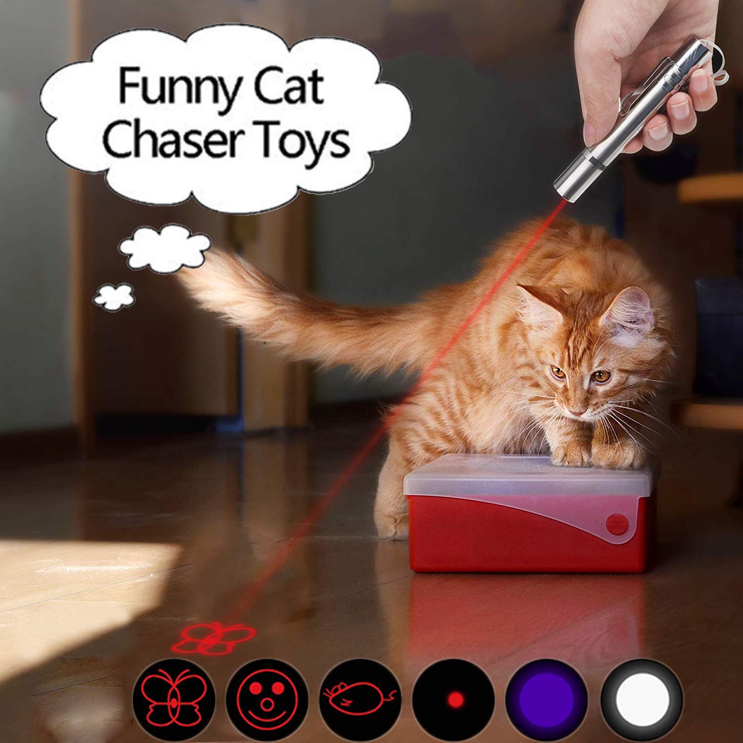 SUOXU 7-in-1 LED Cat Toy with USB Rechargeable Pointer - Interactive Cat Chaser Wand for Exercise & Training - Perfect for Indoor Play & Pet Bonding Time