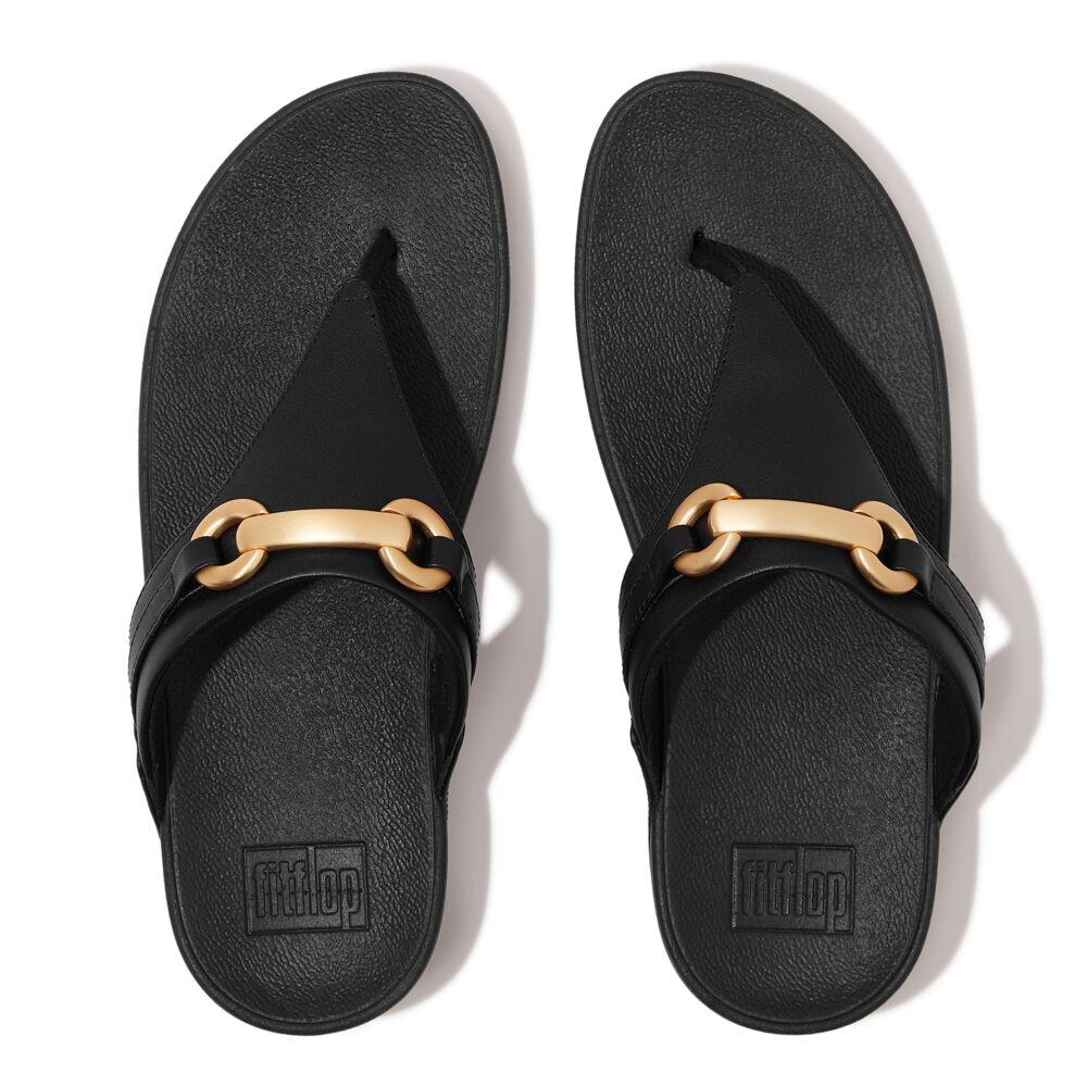 FitFlop Lulu Chunky Snaffle Leather Sandals for Women - Comfortable Black Slide Sandals with Arch Support | Perfect for Walking, Travel & Summer Outfits