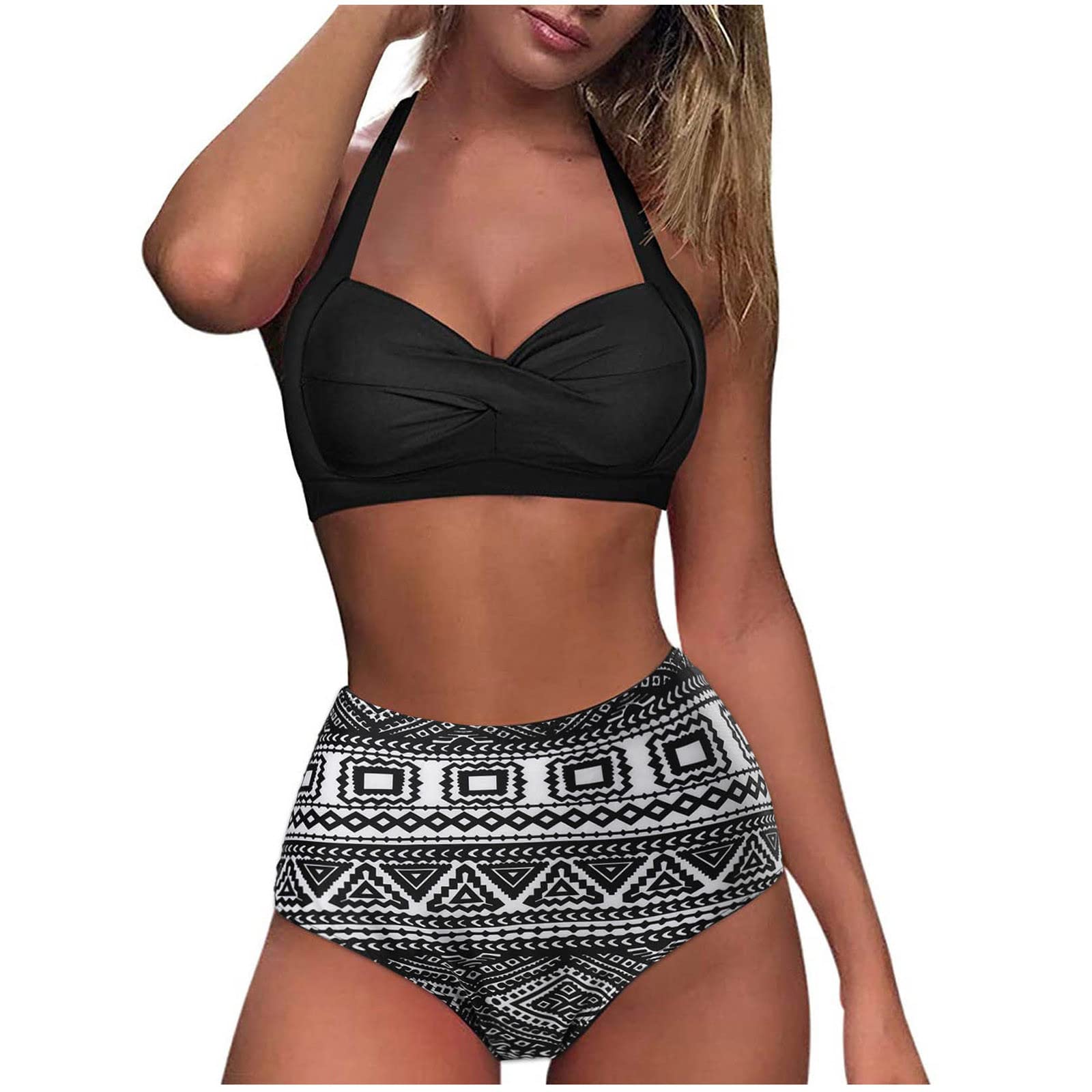 Women's Sexy High Waisted Bikini Set - Summer Printed & Solid Color Two Piece Swimsuit for Beach, Pool Party & Vacation