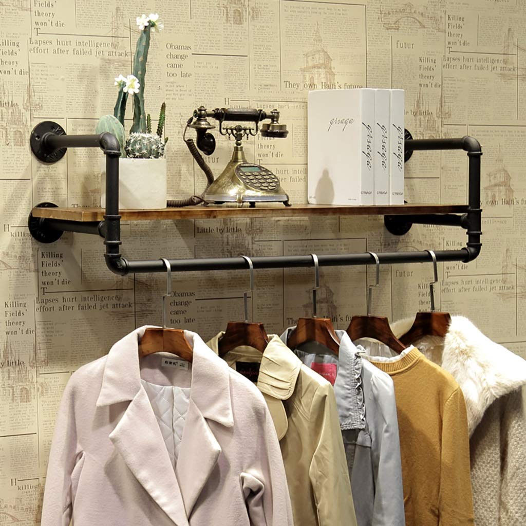 Wall Mounted Iron Pipe Garment Rack with Shelf - Heavy Duty Clothing Rod for Closet Organization (23/31/39/47 Inches, 100x25cm) - Perfect for Bedroom, Laundry Room & Small Space Storage Solutions