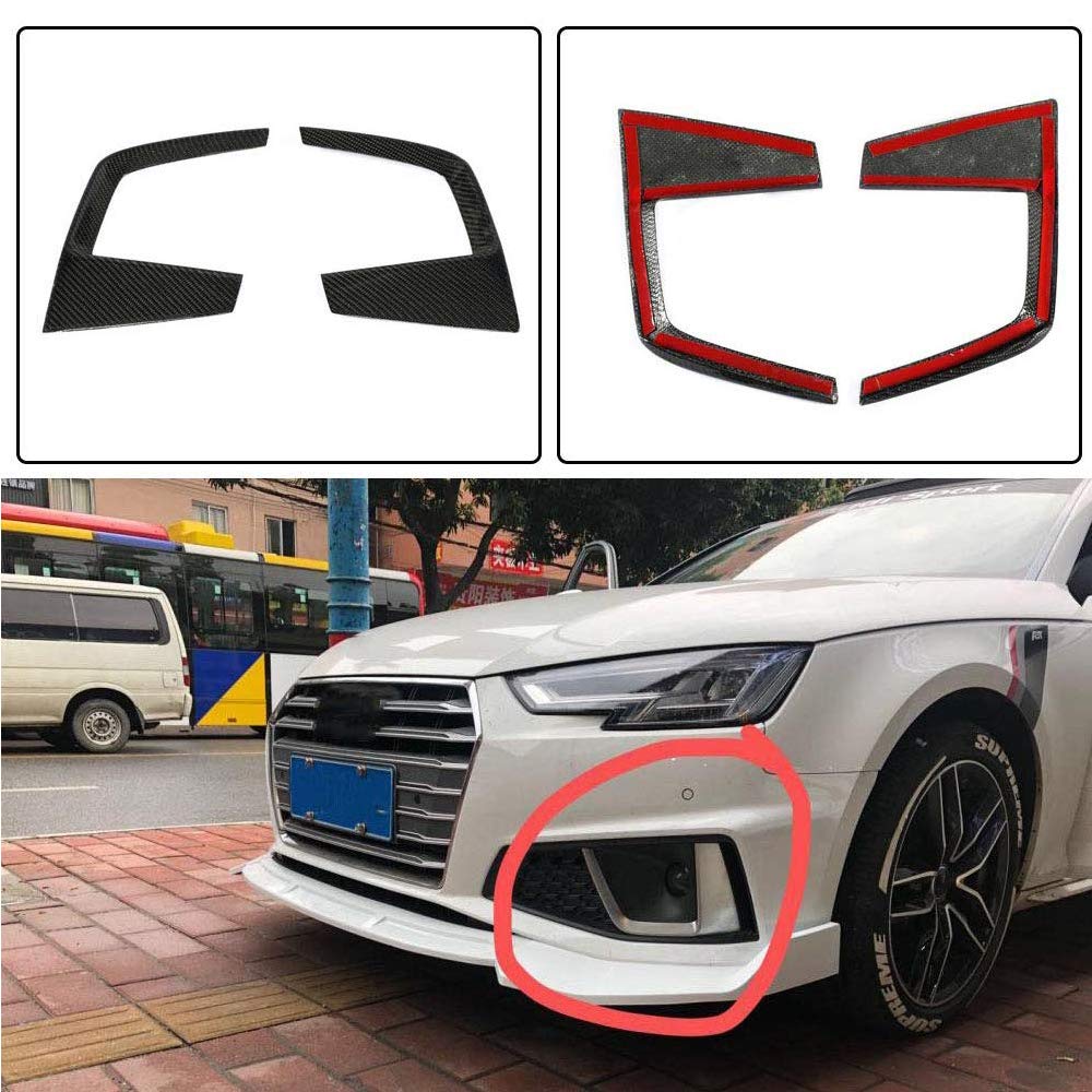 Carbon Fiber/ABS Side Fog Light Vent Trim Cover for Audi A4 B9 S-Line & S4 Sedan 2019 - Front Bumper Spoiler Apron Scoop Fin (2-Piece Set) - Enhances Style & Aerodynamics for Street & Track Performance
