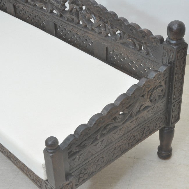 Hand Carved Balinese Daybed - Solid Teak Wood Outdoor Lounge Bed - Perfect for Patio, Garden, and Poolside Relaxation