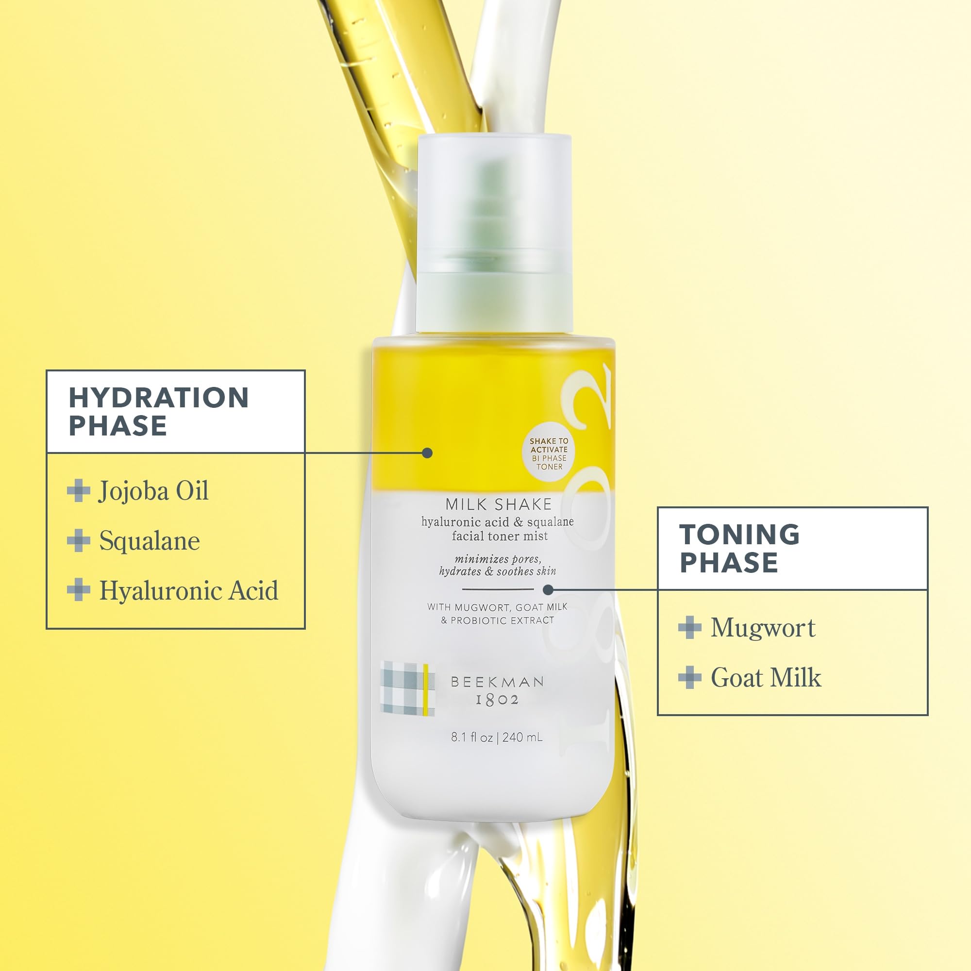 Beekman 1802 Hydrating Milk Shake Toner & Face Mist (8.1 fl oz) + Oh Mega Milk Facial Oil (1 fl oz) - Sensitive Skin Care Set - Cruelty Free & Vegan - Perfect for Daily Hydration & Glowing Skin Routine