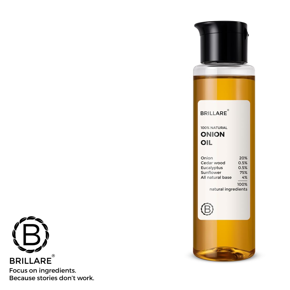 Brillare Onion Hair Oil with Cedarwood & Sunflower Oil - 100% Natural Hair Fall Control Treatment, Refreshing Fragrance, 100ml - Promotes Hair Growth & Reduces Breakage for Thicker, Healthier Hair (Perfect for Daily Hair Care & Scalp Massage)