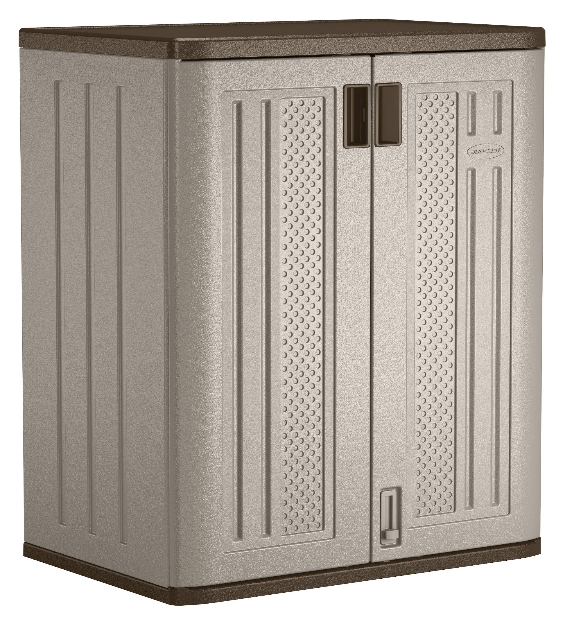 Suncast 36-Inch Resin Garage Storage Cabinet with Shelves - Heavy Duty Organizer Holds 75 lbs, Platinum Doors & Slate Top (Silver) - Perfect for Garage, Basement, and Workshop Organization