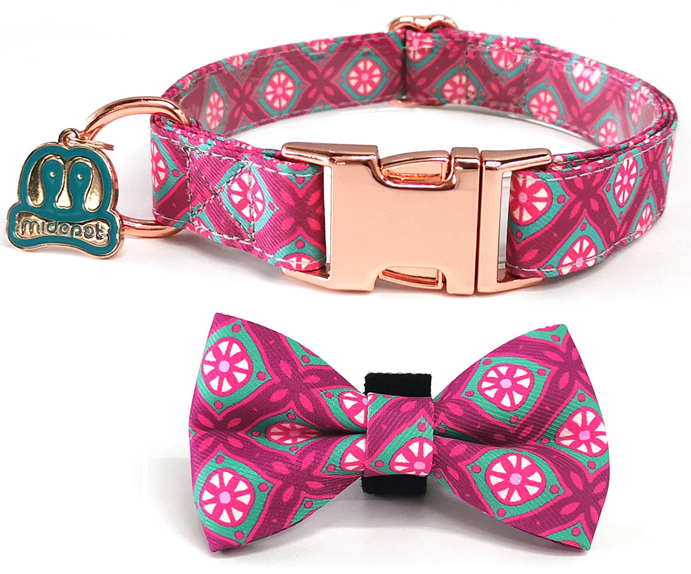 MIDEPET Adjustable Dog Collar with Bow & Safety Metal Buckle - Soft Puppy Collar for Small Medium Large Dogs - Perfect for Daily Walks, Training & Pet Gifts