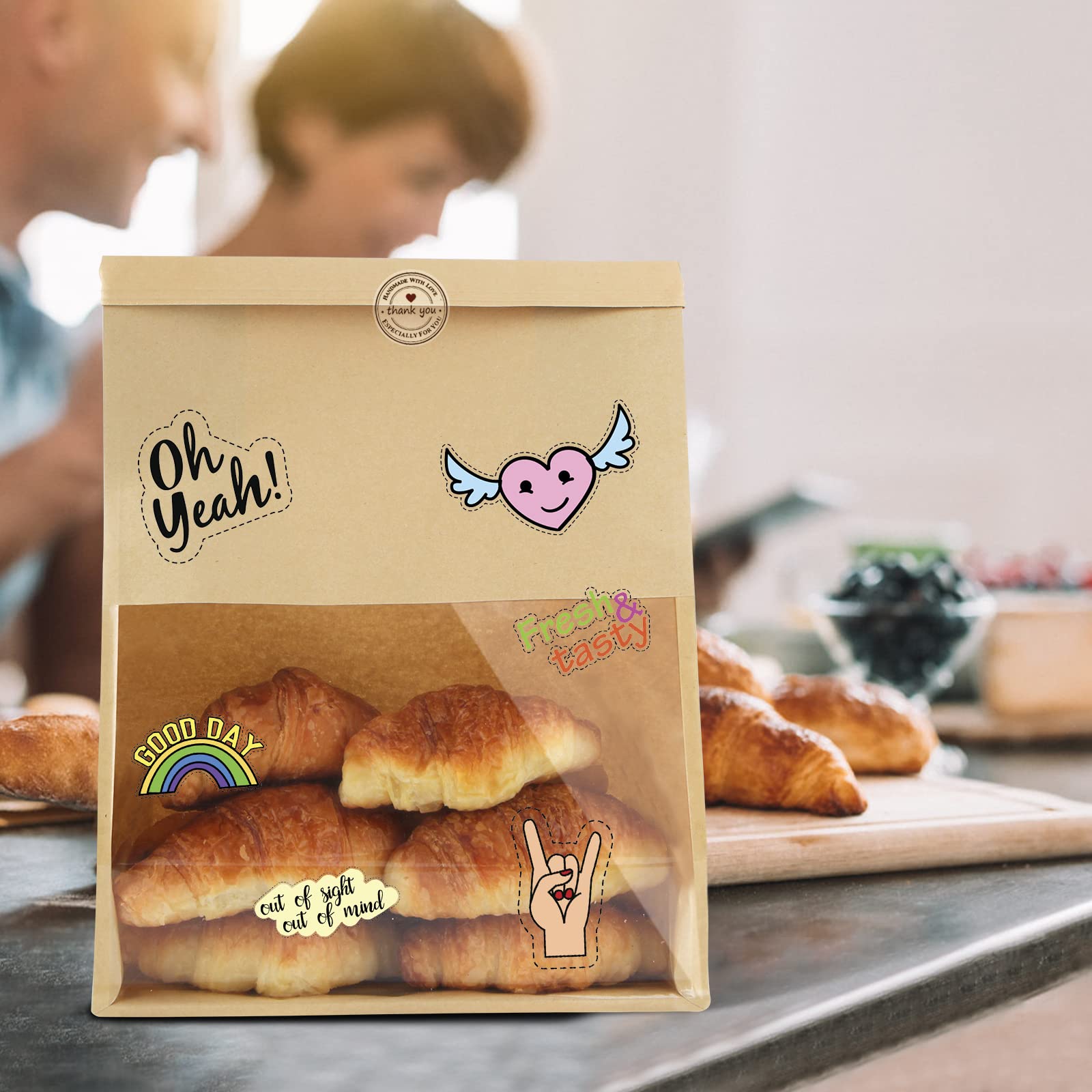 50-Pack Large Brown Bakery Bags with Window - 11.4