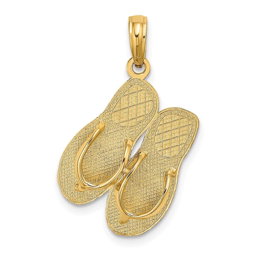 14K Gold Cape May High Polish Double Flip Flop Charm Pendant Necklace - Elegant Beach Jewelry Gift for Women - Perfect for Summer Vacations, Pool Parties & Tropical Getaways