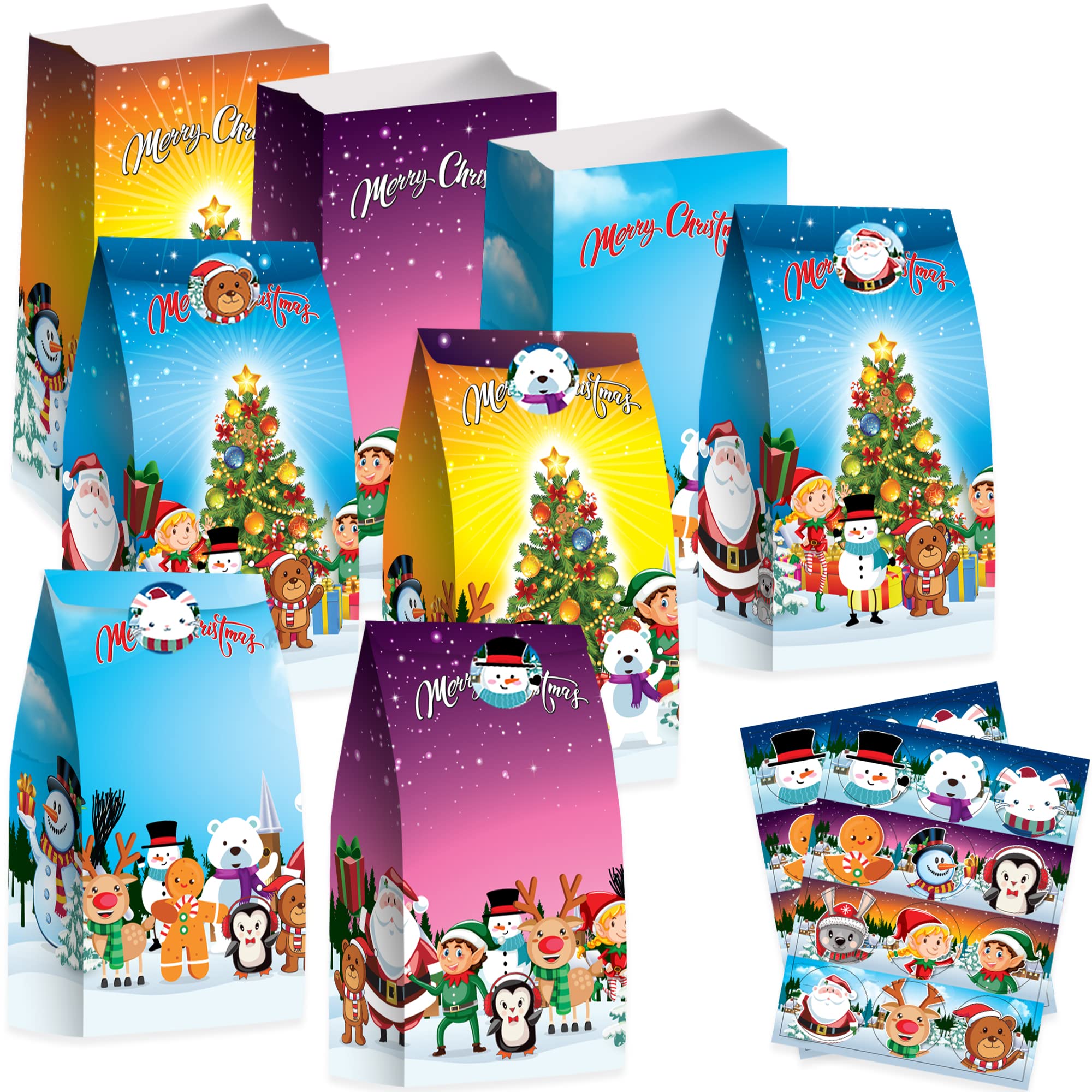 ArtCreativity 24-Pack Christmas Treat Bags with Stickers - 10 Inch Holiday Candy Bags for Sweets, Toys & Gifts | Perfect for Classroom Parties, Stocking Stuffers & Christmas Gift Exchanges