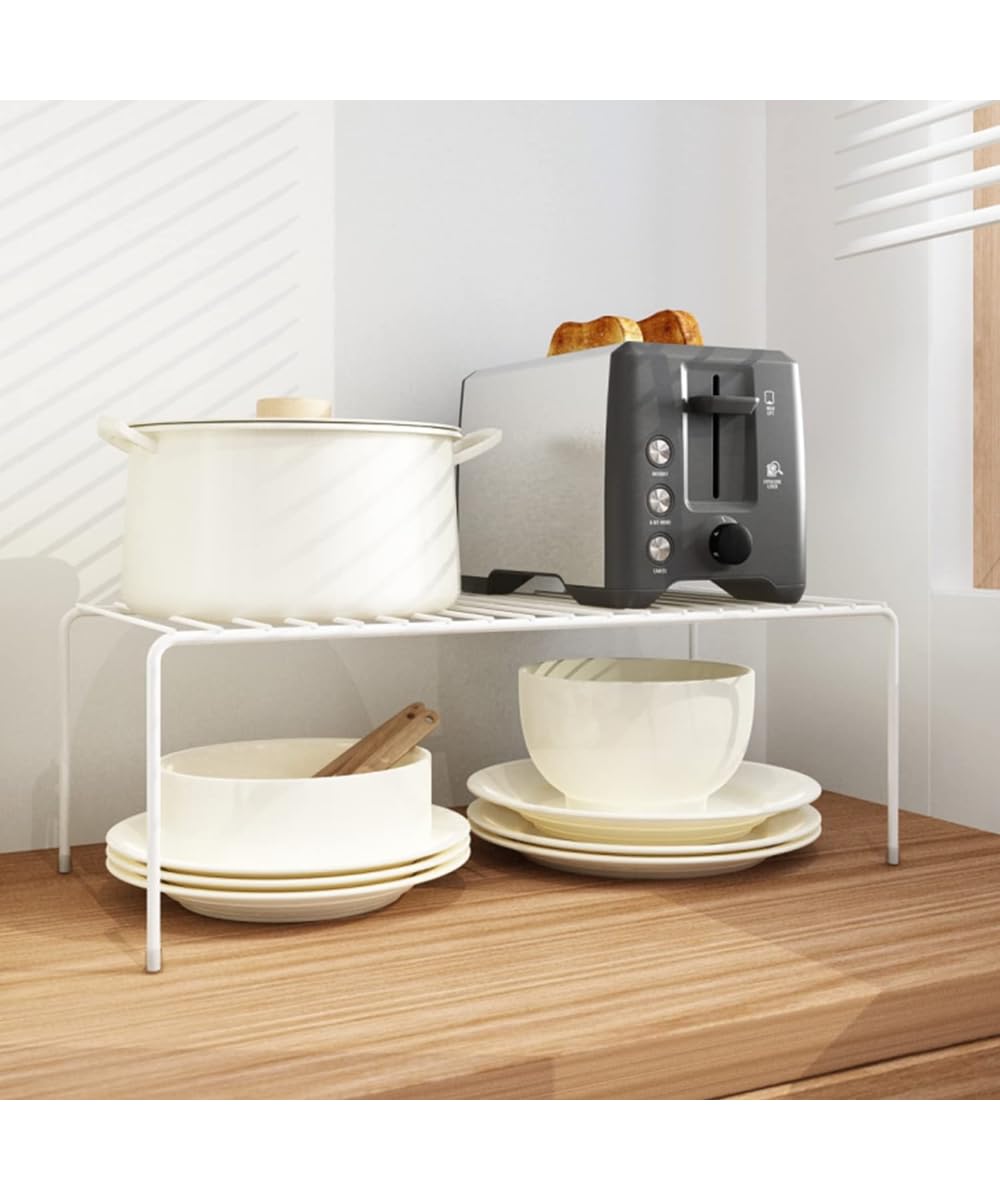 NH10 DESIGNS Stainless Steel Expandable Dish Rack & Storage Shelf - 4 Pack Kitchen Organizer for Cabinets, Utensils, Spices | Space Saving Solution for Small Kitchens & Apartments