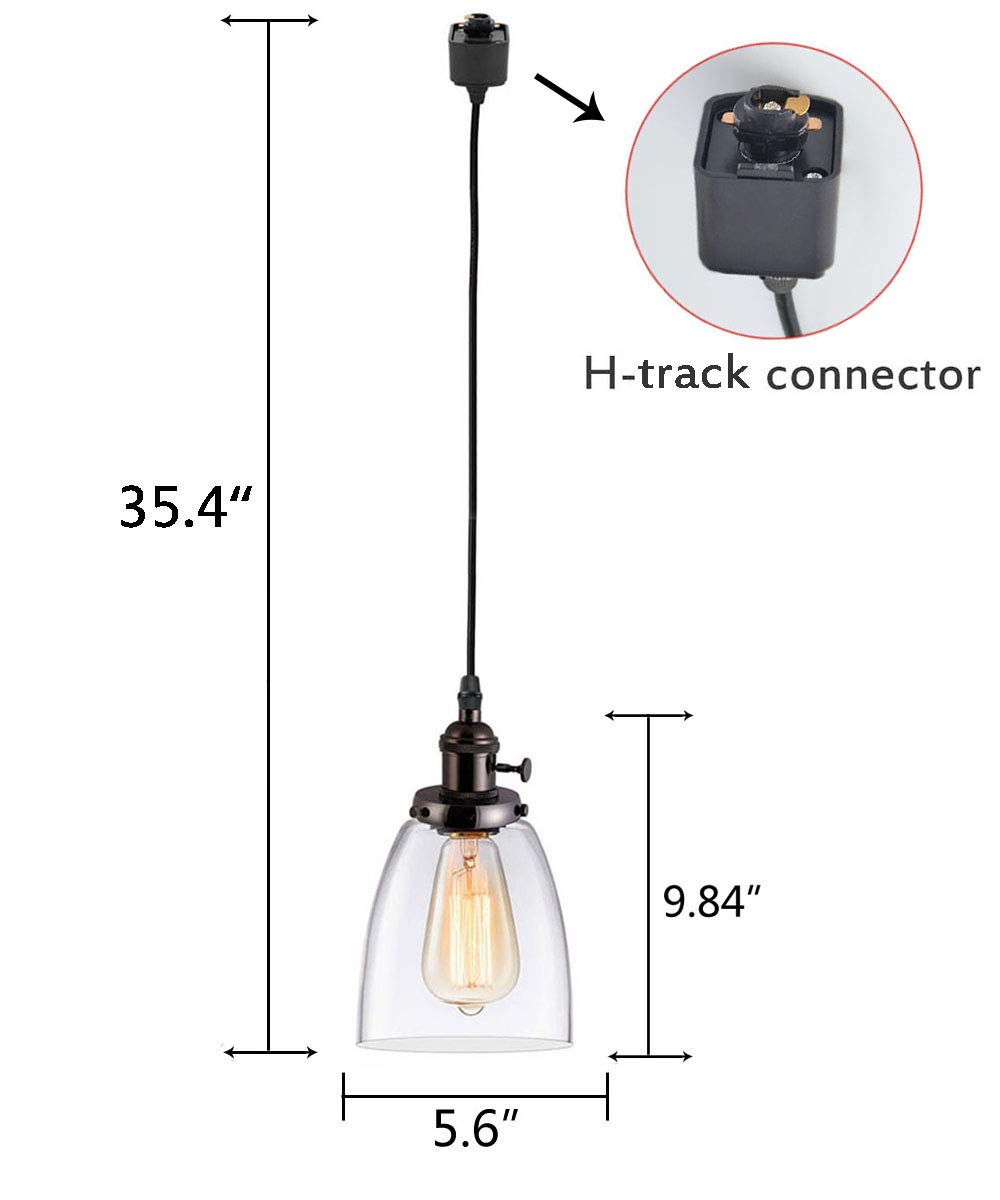 Kiven 1-Light H-Track Dimmable Pendant Lighting Fixture - Black Industrial Hanging Light for Kitchen Island, Dining Room & Bar (Bulbs Not Included)