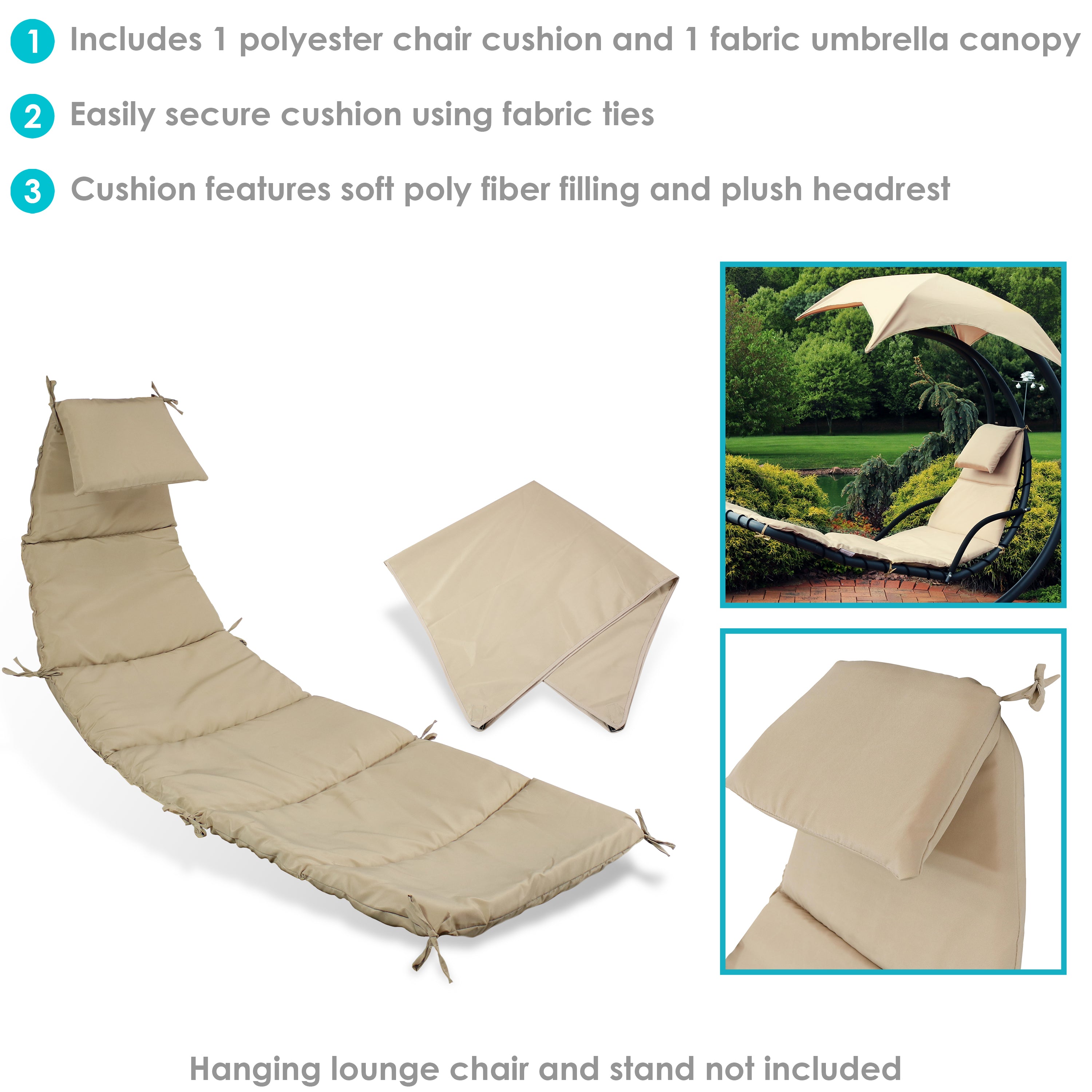 Sunnydaze Hanging Lounge Chair Replacement Cushion & Umbrella Set - Outdoor Patio, Garden, Poolside Relaxation Accessories