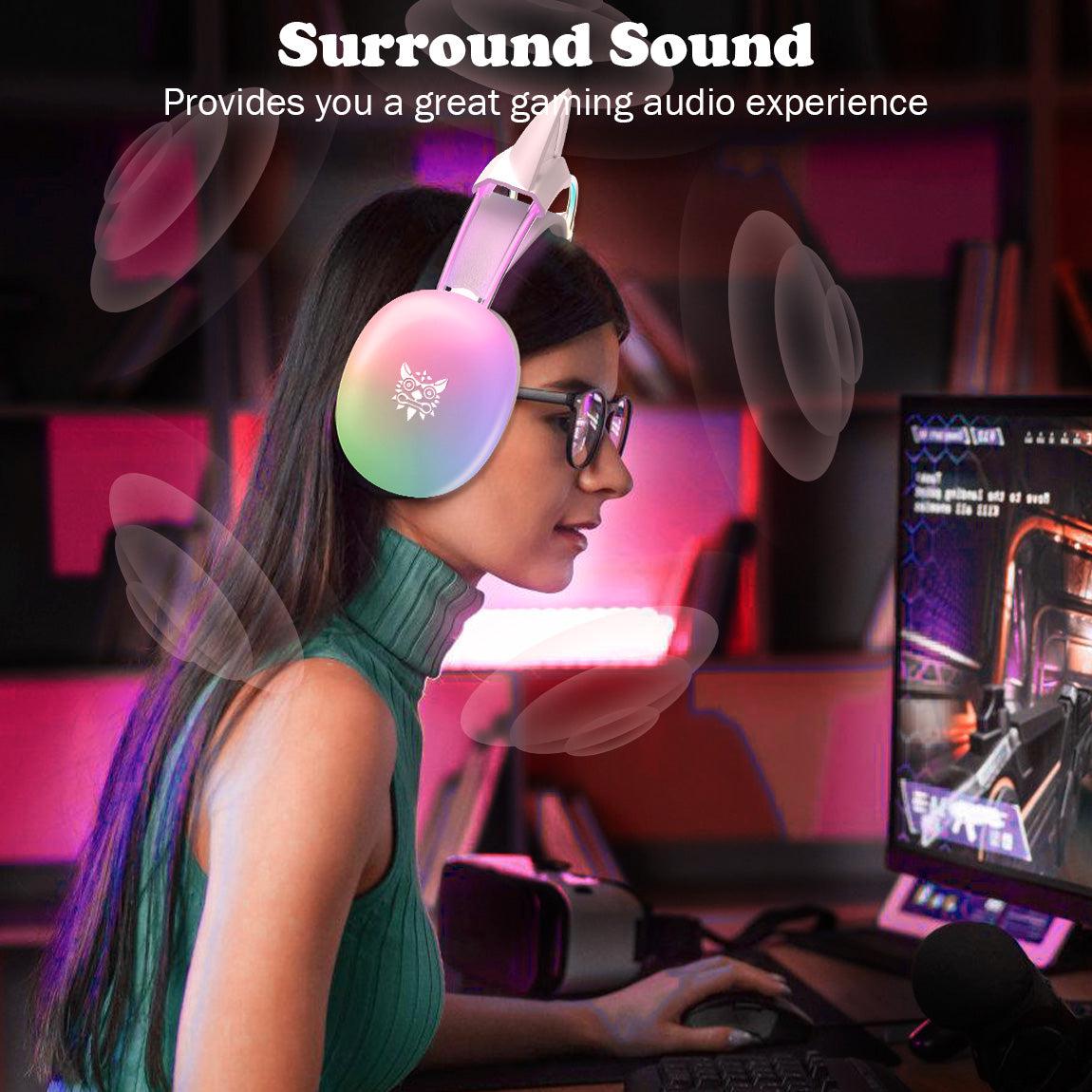 ONIKUMA X25 RGB Cat Ear Gaming Headset with Microphone - Wireless Over-Ear Headphones for PC, PS4, PS5, Switch - Cute LED Light Gaming Headphones for Girls, Streaming, Live Broadcasting