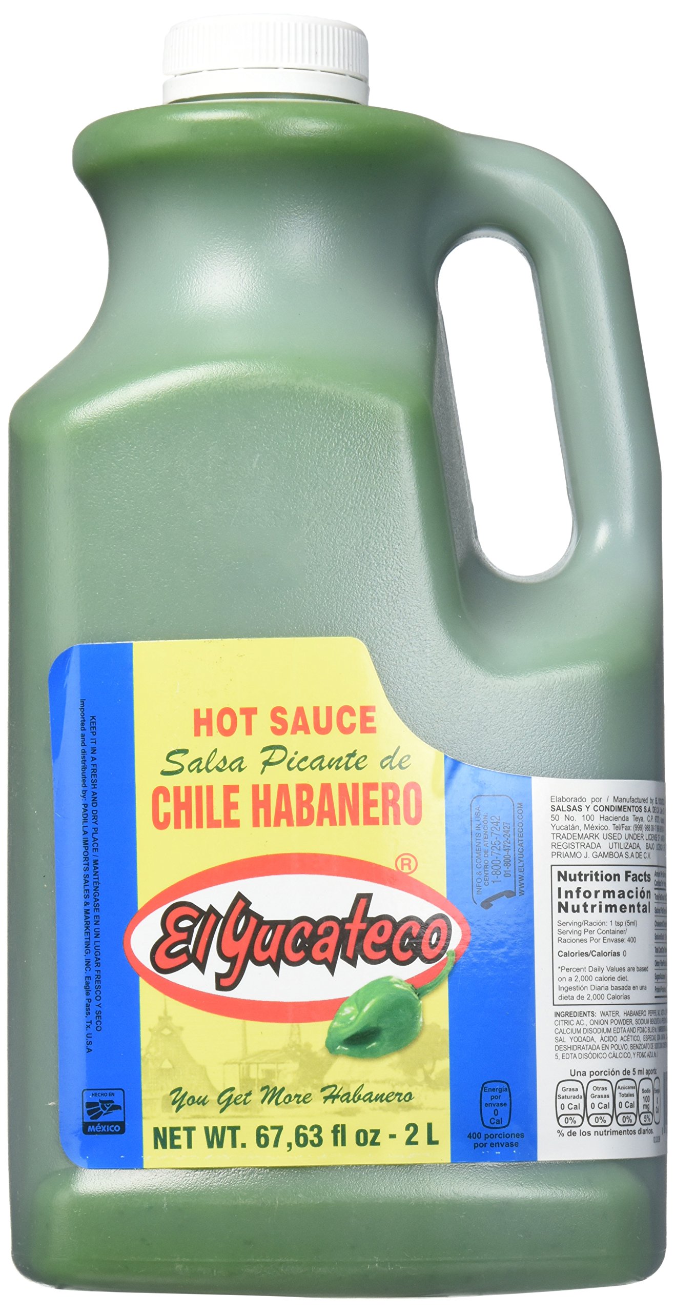 El Yucateco Green Habanero Hot Sauce - 68 oz (Half Gallon) - Authentic Mexican Flavor for Tacos, Wings & Grilling