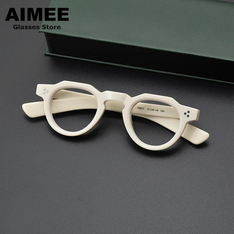 Aimee Unisex Full Rim Flat Top Oval Acetate Eyeglasses 8013 - Stylish Retro Frame for Men & Women - Perfect for Reading, Work, and Fashion Accessories