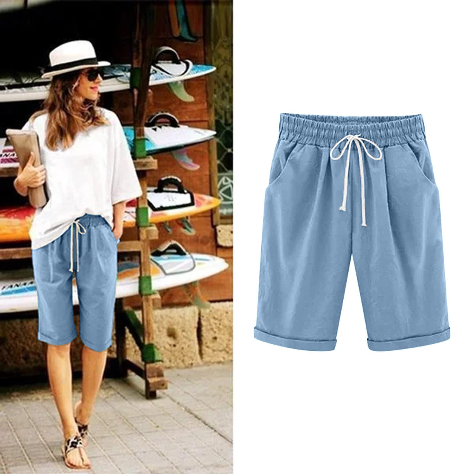 Plus Size Women's Bermuda Shorts - Stretchy Cotton Lounge Shorts for Walking & Workout