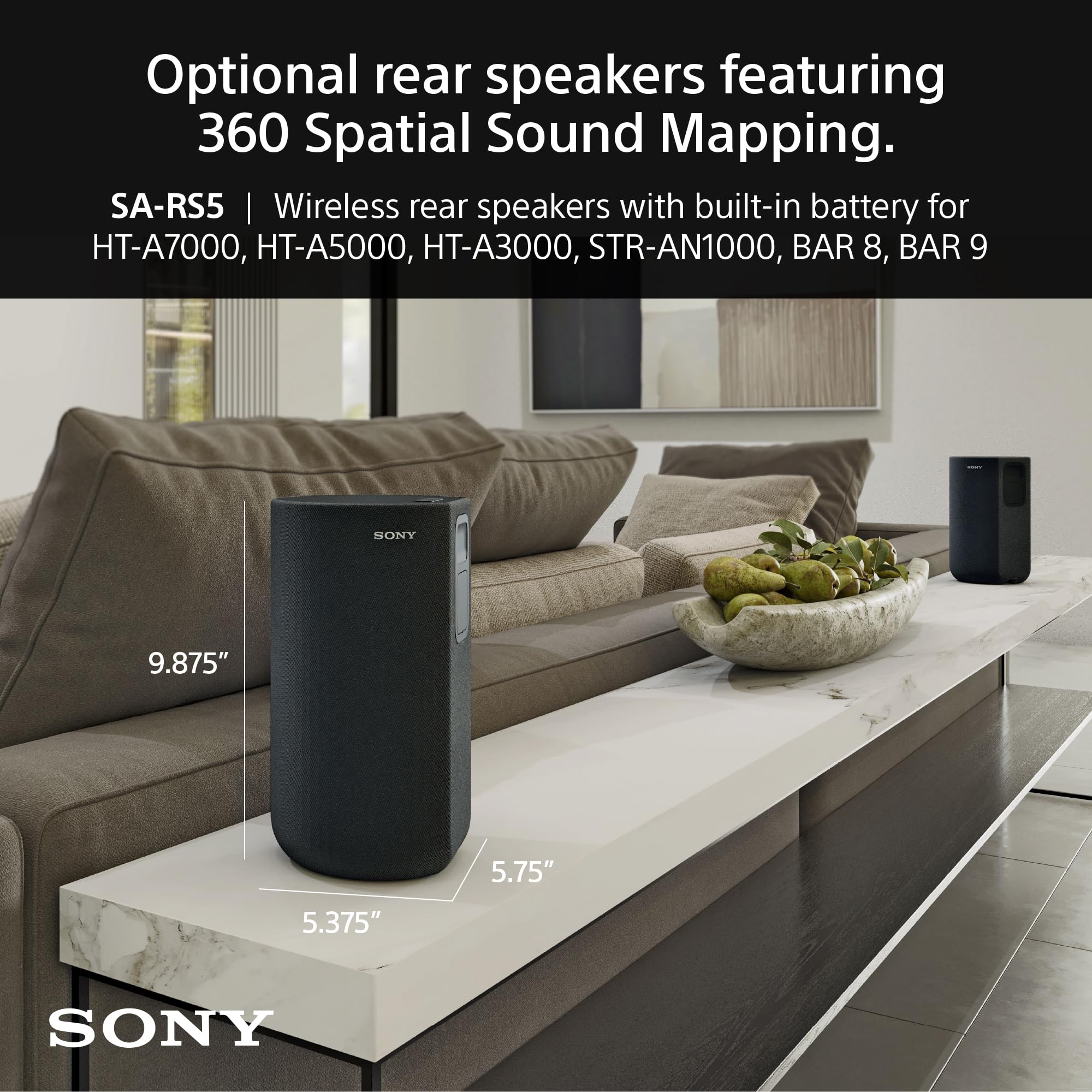 Sony BRAVIA Theater Bar 9 Dolby Atmos Soundbar with Wireless Subwoofer (SA-SW5) & Battery-Powered Rear Speakers (SA-RS5) - Immersive Home Theater System for Movies, Gaming & Music Streaming