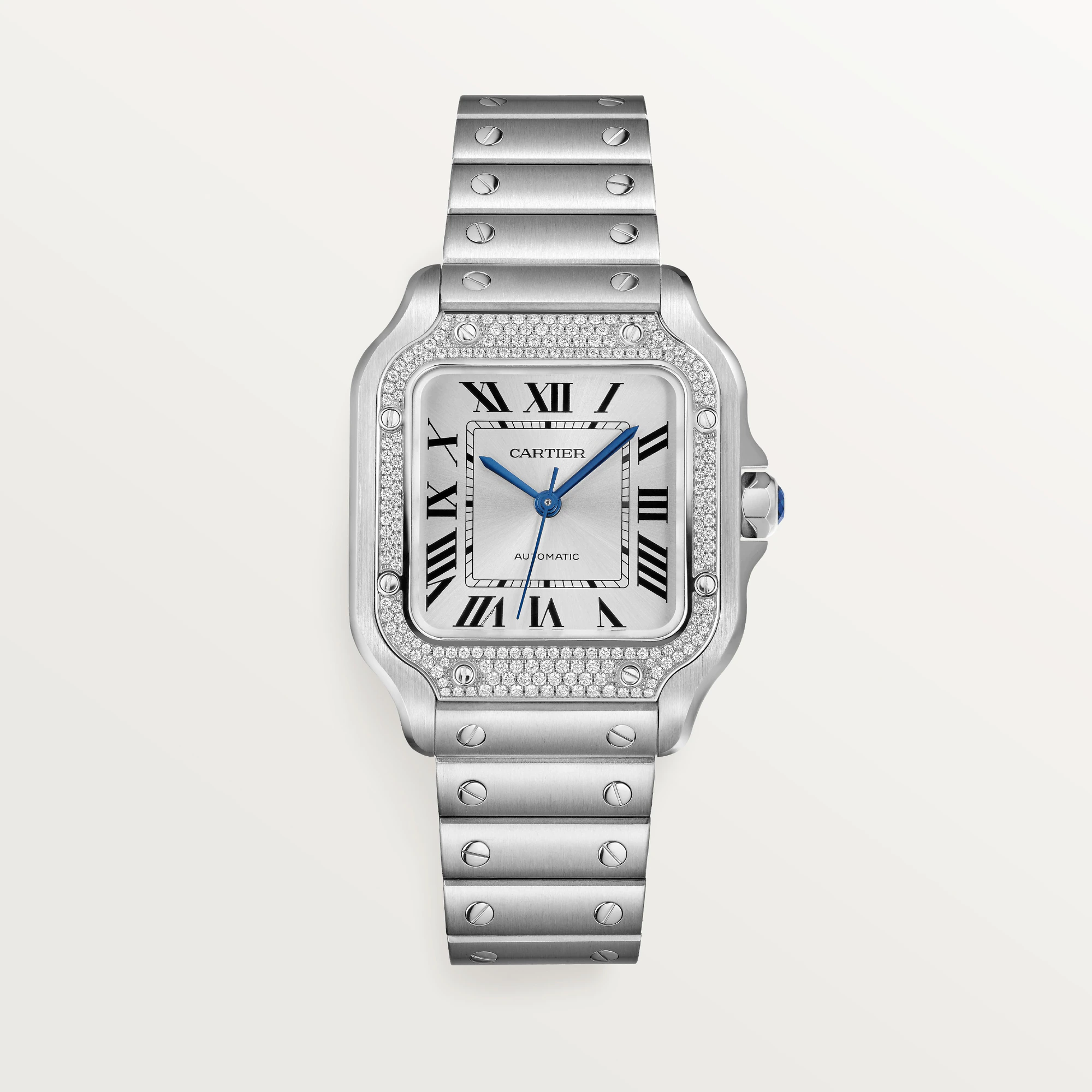 Cartier Santos Stainless Steel Diamond Watch for Men & Women - Luxury Unisex Timepiece for Business, Gifts & Special Occasions