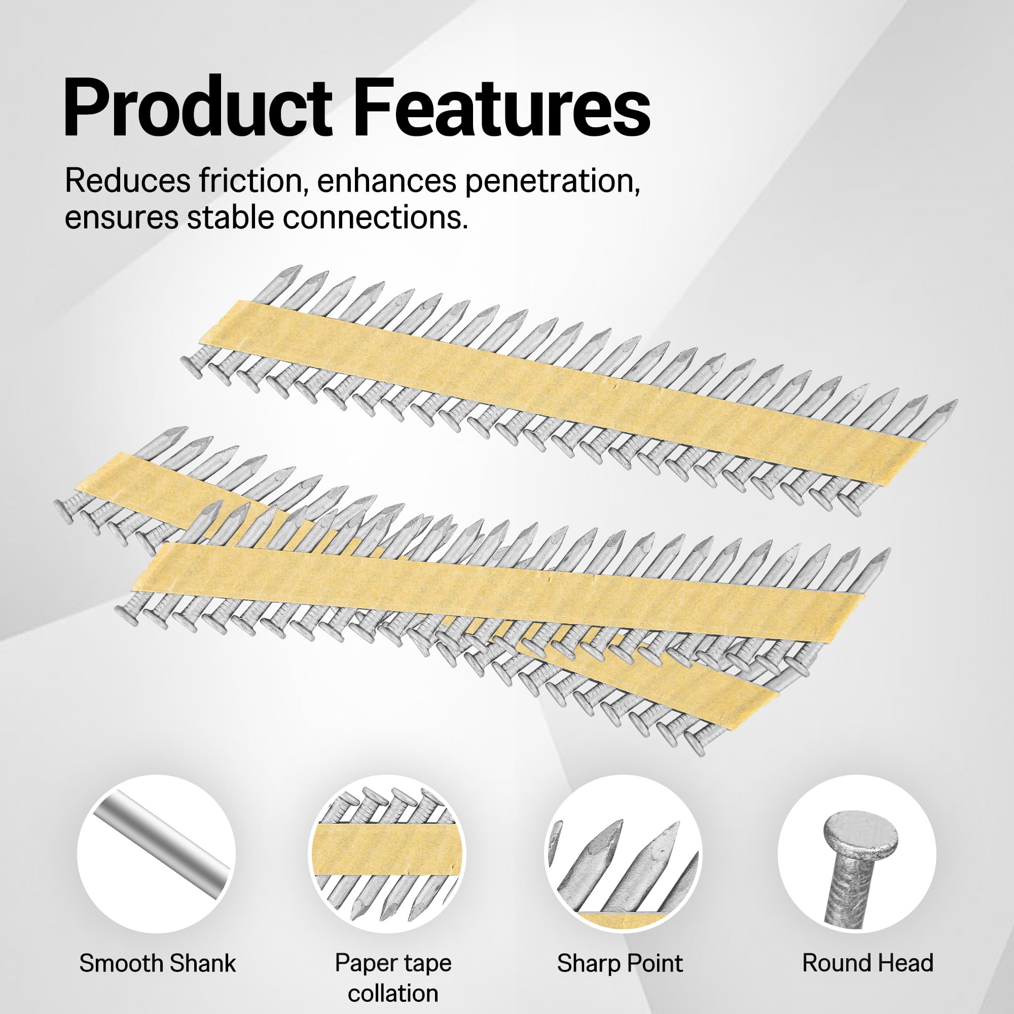 Galvanized 1-1/2 Inch Joist Hanger Nails - 35 Degree Paper Tape Collated Smooth Shank Framing Nails for Metal Connector Nailers (2,000 Count) - Perfect for Deck Building, Roofing, and Structural Framing Projects