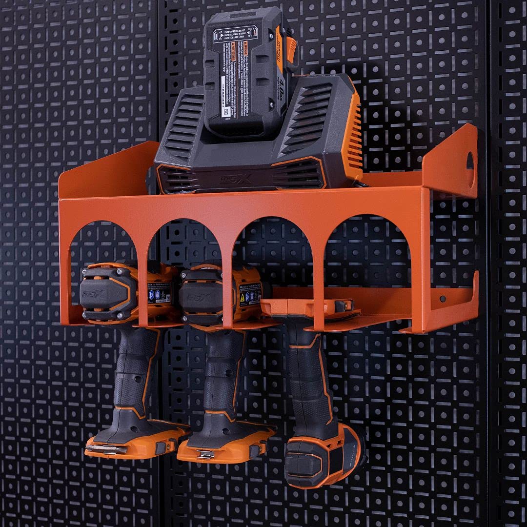 Heavy Duty Cordless Drill Holder - Wall Mount Tool Organizer System for Garage & Workshop (Orange) - Perfect for DIY Projects, Home Repairs & Professional Use