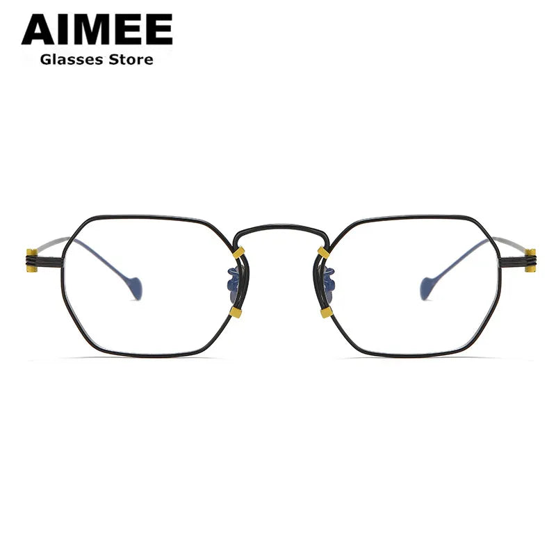 Stylish Unisex Full Rim Flat Top Polygon Titanium Eyeglasses Frame - Lightweight Durable Glasses for Men & Women - Perfect for Office, Reading & Fashion Accessories