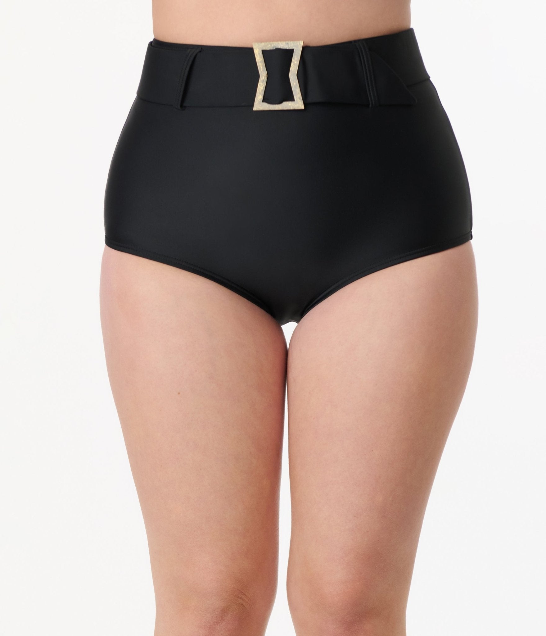 Vintage Black High Waist Belted Swim Bottoms for Women - Retro Style Bathing Suit Bottom with Adjustable Belt - Perfect for Beach, Pool, and Summer Vacations