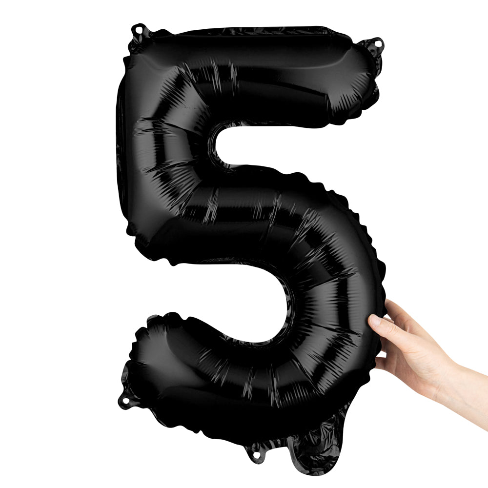 Black Mylar Number 5 Balloon - 16 Inch Foil Balloon for Birthday Parties, Anniversaries & Celebrations (1 Count Box)