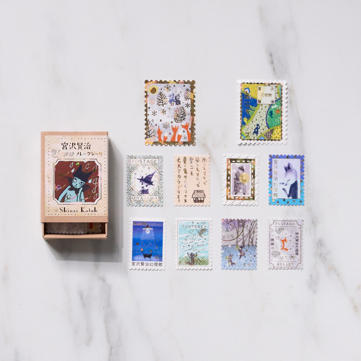 Shinzi Katoh Kirapika Flake Stickers - Kenji Miyazawa Seal Stickers for Scrapbooking, Journaling & DIY Crafts - Cute Japanese Decorative Stickers for Planners, Cards & Gift Wrapping