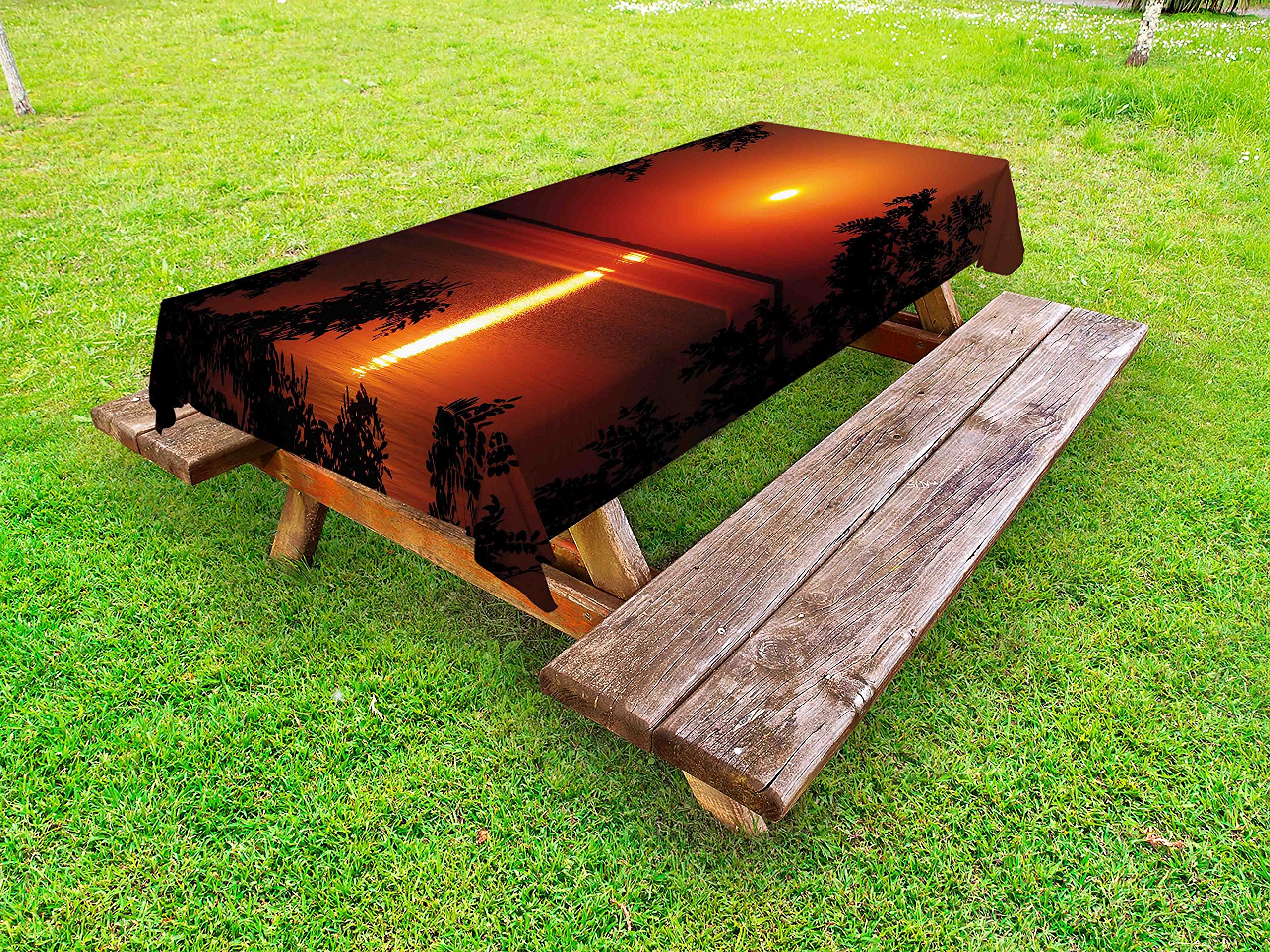 Ambesonne Waterproof Outdoor Tablecloth - Sunset Ocean View Design, 58x104 Inch Washable Picnic Table Cover for Beach Parties, BBQs, Camping & Patio Dining - Scarlet Red Decorative Tablecloth