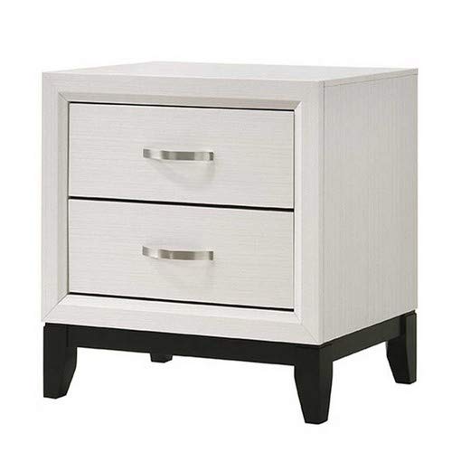 Benjara 2 Drawer Nightstand - Black and White Dual Tone Wooden Bedside Table with Chamfered Legs | Perfect for Bedroom, Guest Room, or Dorm Decor
