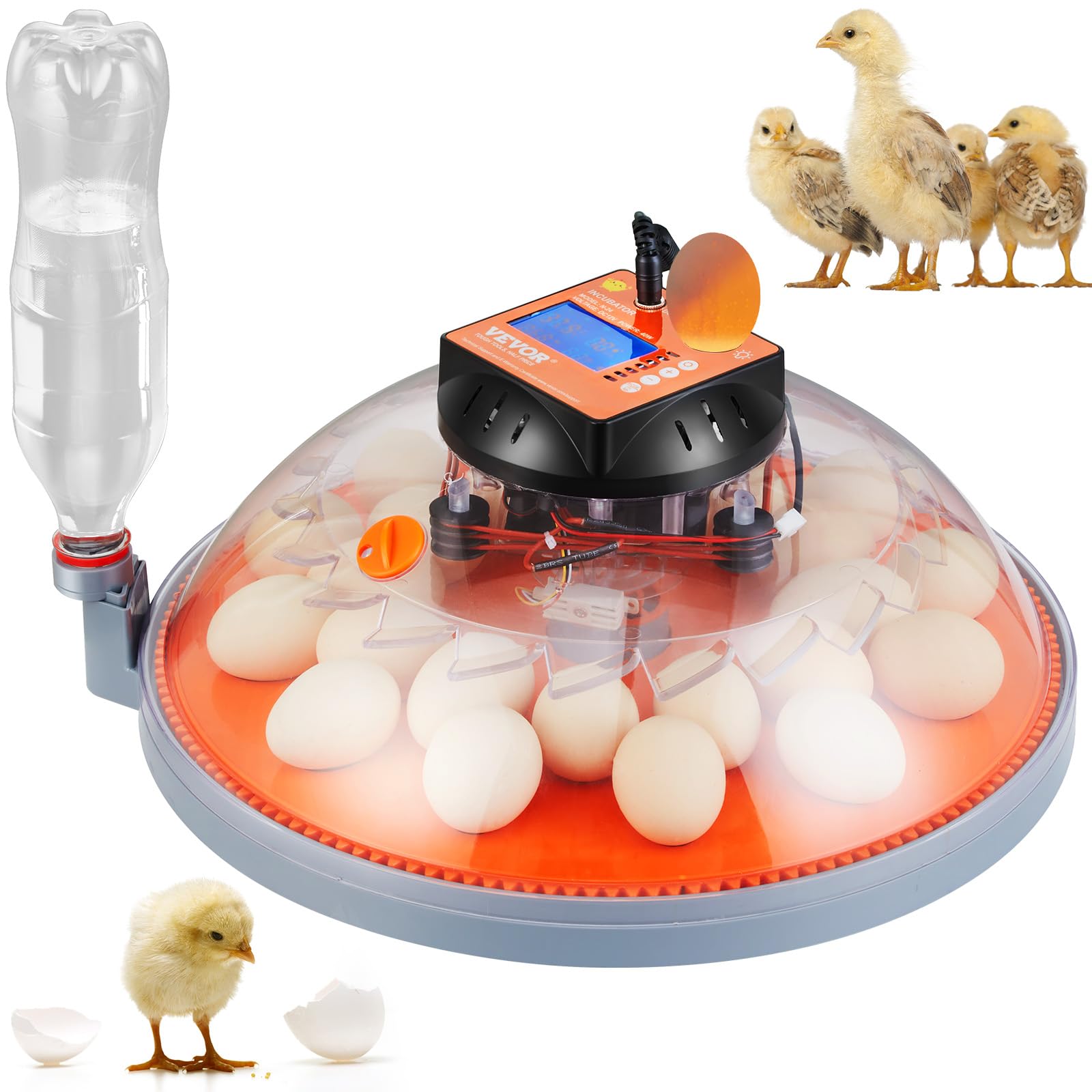 VEVOR 24 Egg Incubator for Chicken, Duck & Quail Eggs - Automatic 360° Egg Turner with Digital Temperature & Humidity Control - Clear ABS Shell Poultry Hatcher for Home & Farm Use
