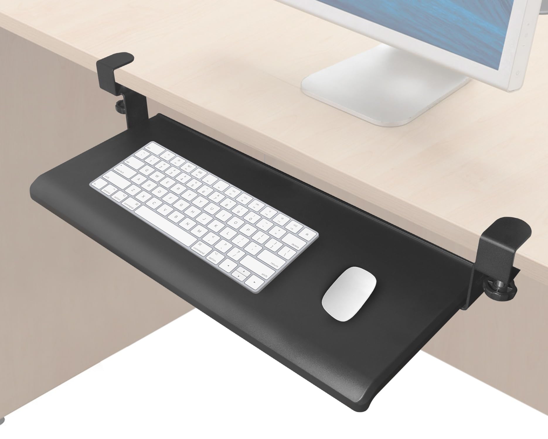 20 Inch Clamp On Keyboard Tray Under Desk - Adjustable Slide-Out Computer Keyboard Drawer for Ergonomic Typing | Easy Assembly Workspace Organizer for Home & Office Desks