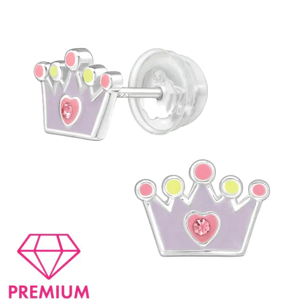 Kids Silver Crown Stud Earrings for Girls - Hypoallergenic & Safe for Sensitive Ears - Perfect for Birthdays, Parties & Special Occasions